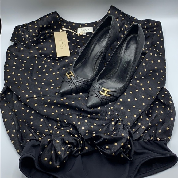 Polka Dot Long Sleeve Body Suit Blouse - Picture 2 of 6